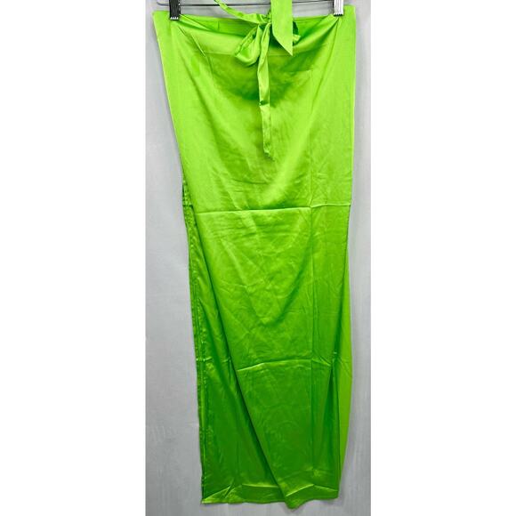 White Fox Got Game 2 Piece Satin Maxi Skirt & Crop Top Set Lime Green XS NWT - Picture 8 of 11
